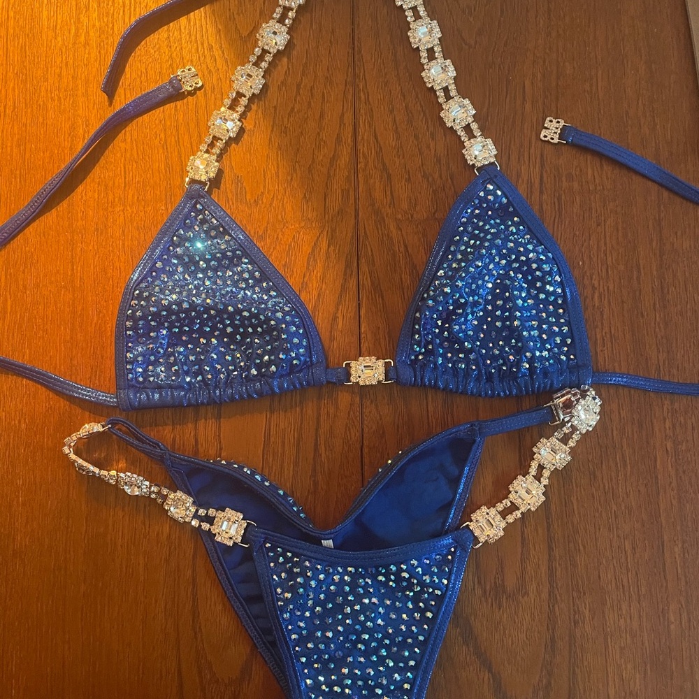 Blue Crystal-Embellished Two-Piece Swim Set
